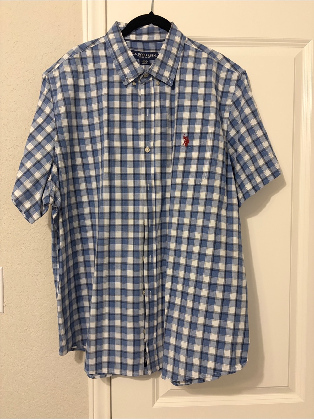 Polo by Ralph Lauren Light Blue and White Plaid Short-Sleeve Button-Down Shirt
